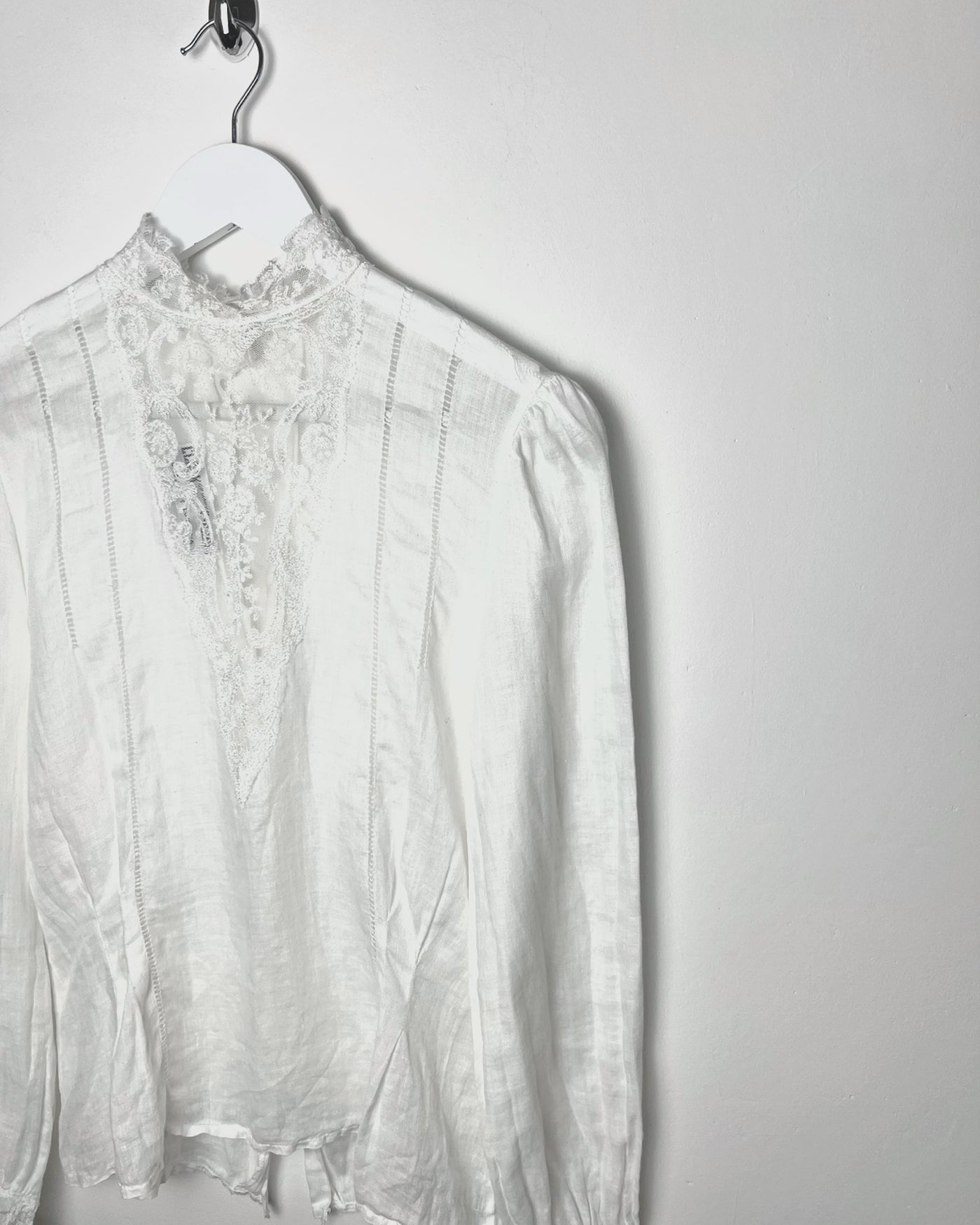 80's High Neck Blouse with Neckline & Pin Tuck Details - S