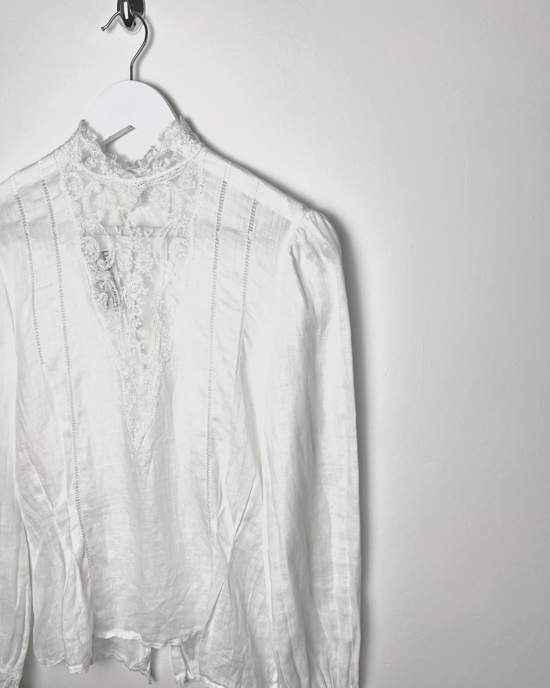 80's High Neck Blouse with Neckline & Pin Tuck Details - S