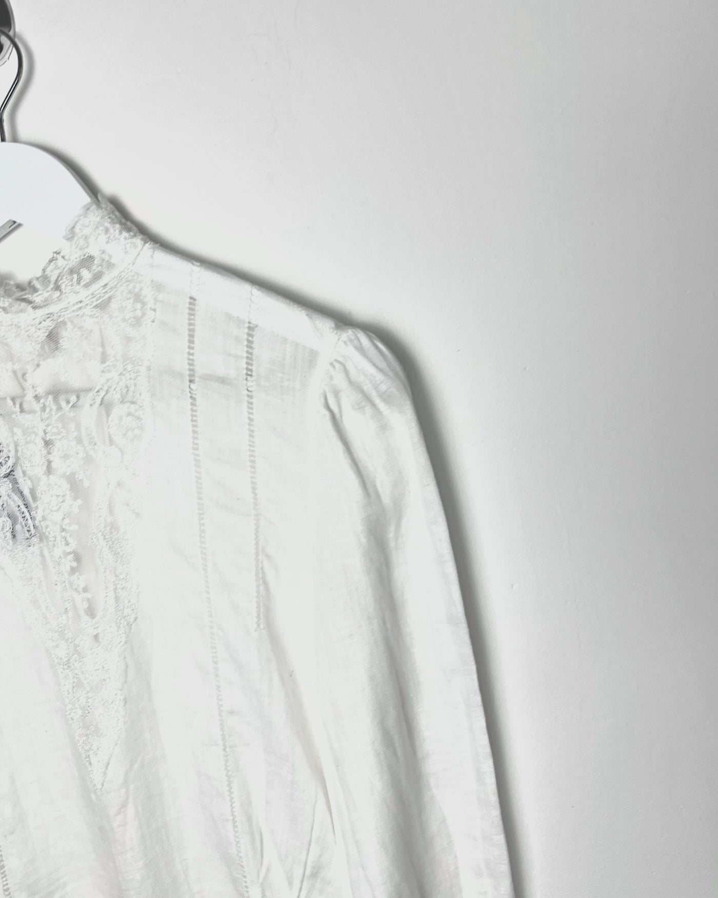 80's High Neck Blouse with Neckline & Pin Tuck Details - S
