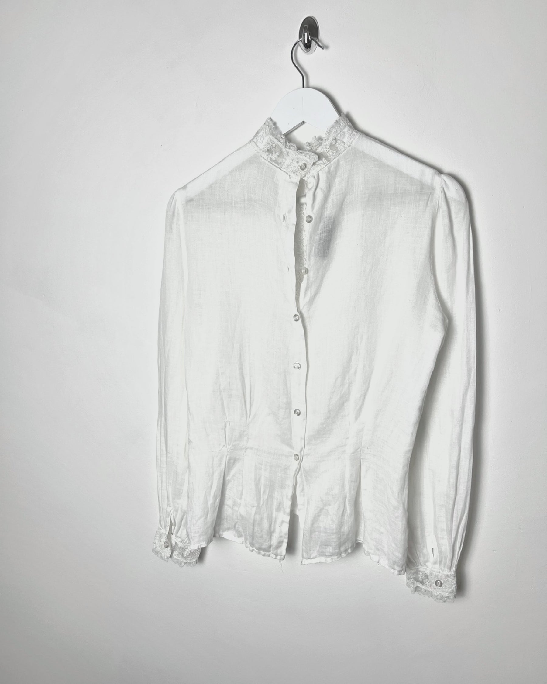 80's High Neck Blouse with Neckline & Pin Tuck Details - S